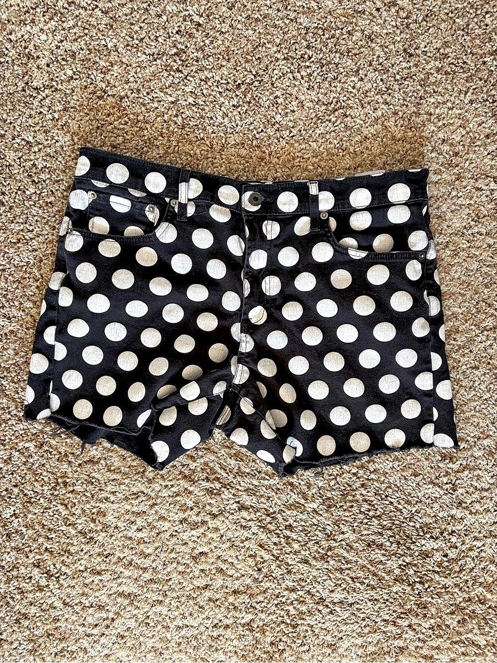 The Kennedy Polka Dot Jean Shorts in Black & White Waist 34